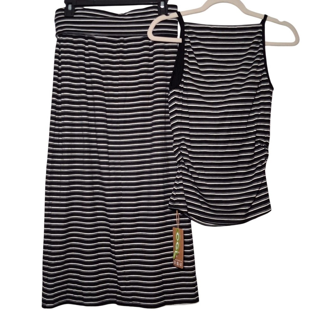 NWT OGL Striped Spaghetti Bra Top M & Low Rise Midi Skirt S Black/Grey/White - Picture 5 of 13